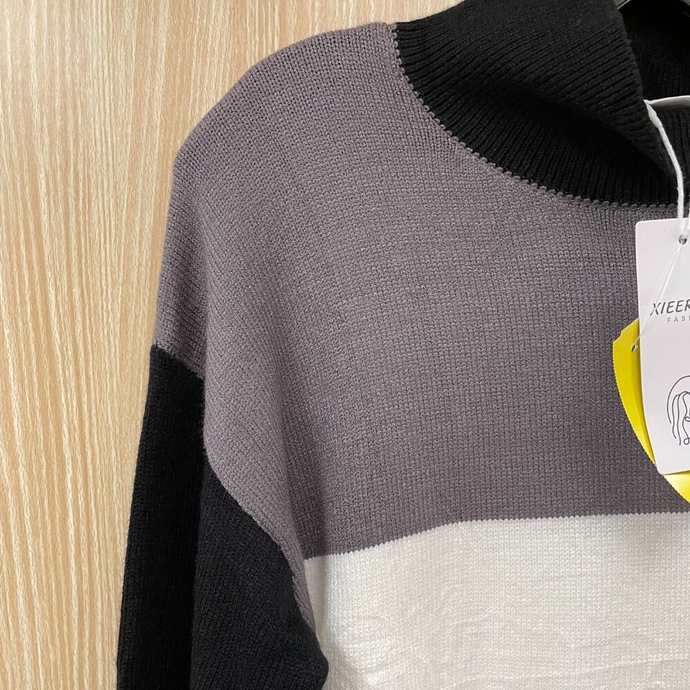 NWT Xieerduo Gray Colorblock Sweater Size Small - Picture 2 of 7